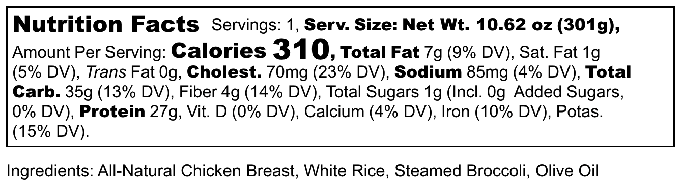 FIT - Chicken- Rice & Broccoli - Nutrition Label
