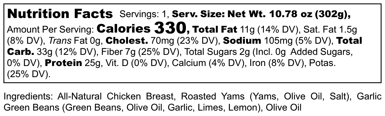 FIT - Chicken- Yams & Green Beans - Nutrition Label