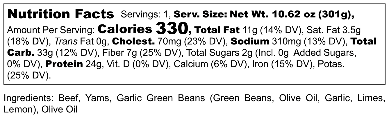 FIT - Steak- Yams & Green Beans - Nutrition Label