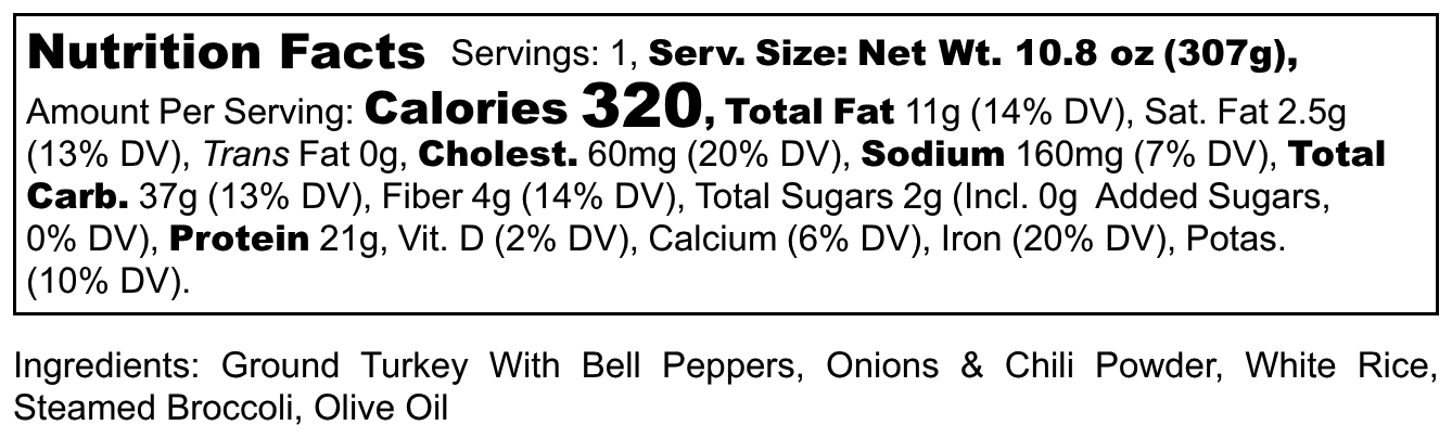 FIT - Turkey- Rice & Broccoli - Nutrition Label