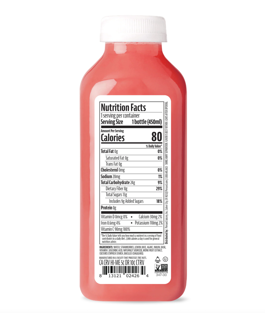 Pressed - Probiotic Strawberry Basil - Label